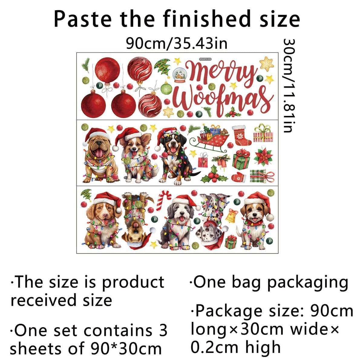 Denylo pro Christmas Dog Wall Decal Merry Christmas Wall Sticker Removable Christmas Wall Decals Decor for Winter Christmas Holiday Party Supplies Home Window Decor