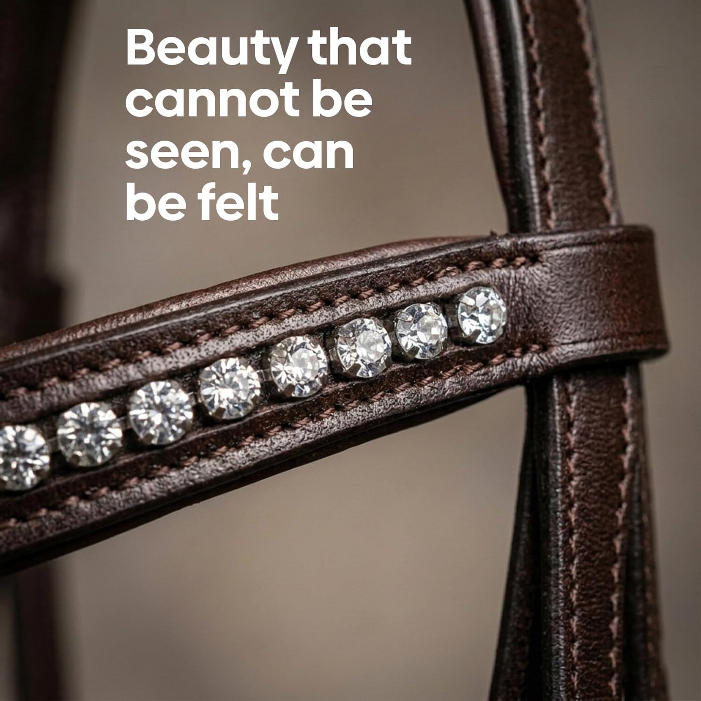 Equine Care Leather English Horse Bridle with Reins, Full Size Havana Brown, Raised Fancy-Stitched Hunter Show Bridle with Clear Crystal Browband, Padded Crownpiece, Stainless Steel Hardware