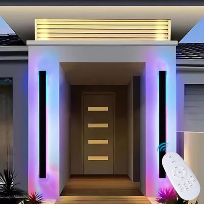 2 Pack RGB Outdoor Led Wall Light for House,60 inch Modern Long Outdoor Wall Lights,Dimmable Large Outside Linear Light Fixture,Exterior Long Linear Light for Porch,Patio,Garage,Enterway