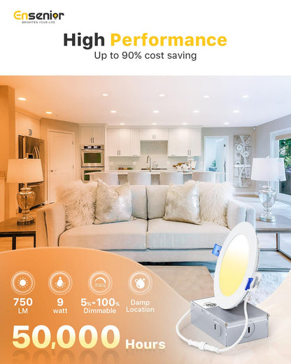 Ensenior 16 Pack 4 Inch LED Recessed Ceiling Light, Dimmable, 4000K Cool White, 750LM 9W 120V, High Brightness Canless Wafer Downlight - ETL&FCC&IC