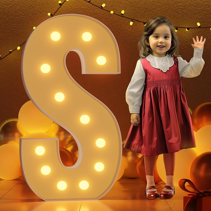 Marquee Letters 4 Feet Tall Large Light Up Letters S Wedding Mr and Mrs Sign Marry Me Engagement Party Decor Yellow Light Birthday Decorations Balloon Arch Kit Foam Sign S