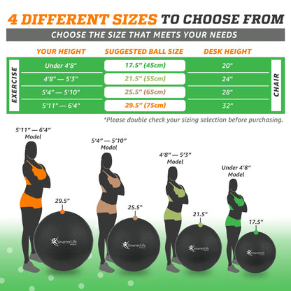 SmarterLife Exercise Ball Yoga Ball for Fitness, Balance, Stability, or Pregnancy, Gym Ball for Core Workout, Physical Therapy, Yoga Ball Chair for Office, Anti-Slip Anti-Burst