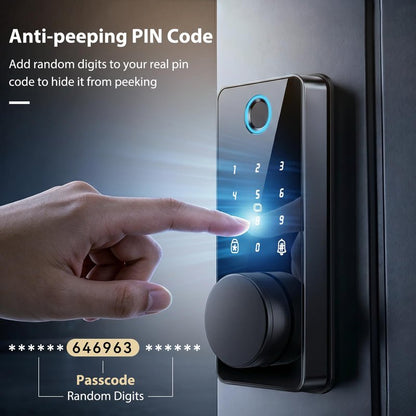 Smart Lock with Handles, Fingerprint Door Lock App Control, Keyless Entry Door Lock Set, Electronic Digital Keypad Deadbolt, Auto & One Touch Lock, Easy Installation, IP54