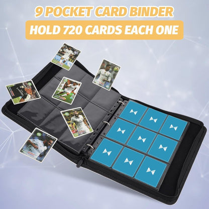 GERMUN 3 Ring 9 Pocket Zipper Card Binder, 720 Double Sided Standard PU Trading Card Album Folder for TCG & Sports Cards, Not Fit Top Loaders (Grass Green)