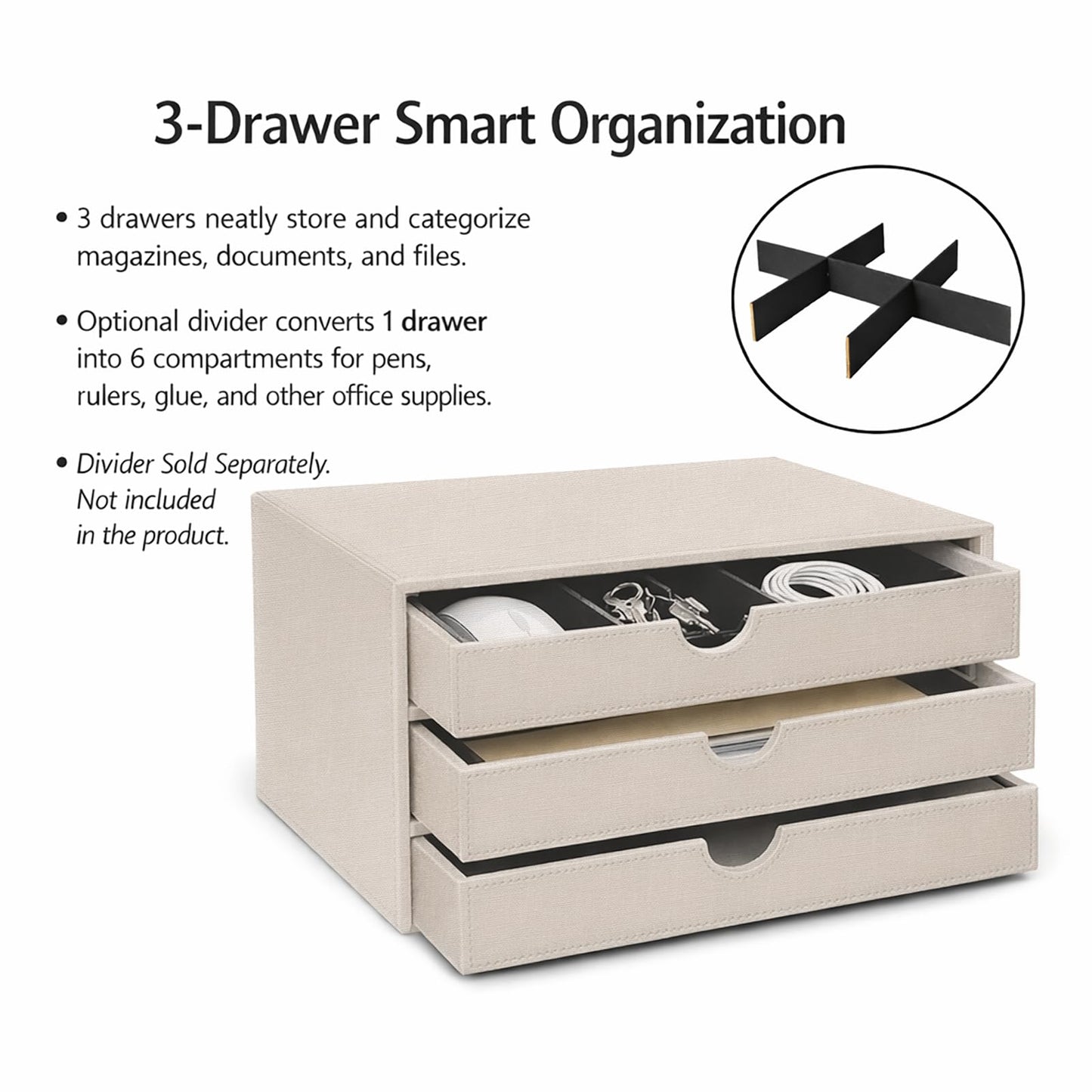 UnionBasic Document Organizer, 3-Drawer File Cabinet Document Storage Box, Office Desktop Filing Organizer, Beige