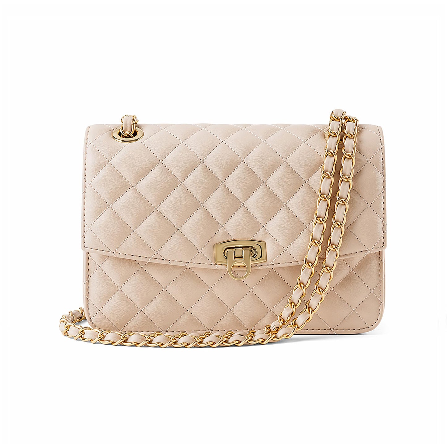 GEMIU Quilted Small Purses for Women Crossbody Women's Shoulder Handbags Womens Clutch Purses with Gold Chain Dressy Beige