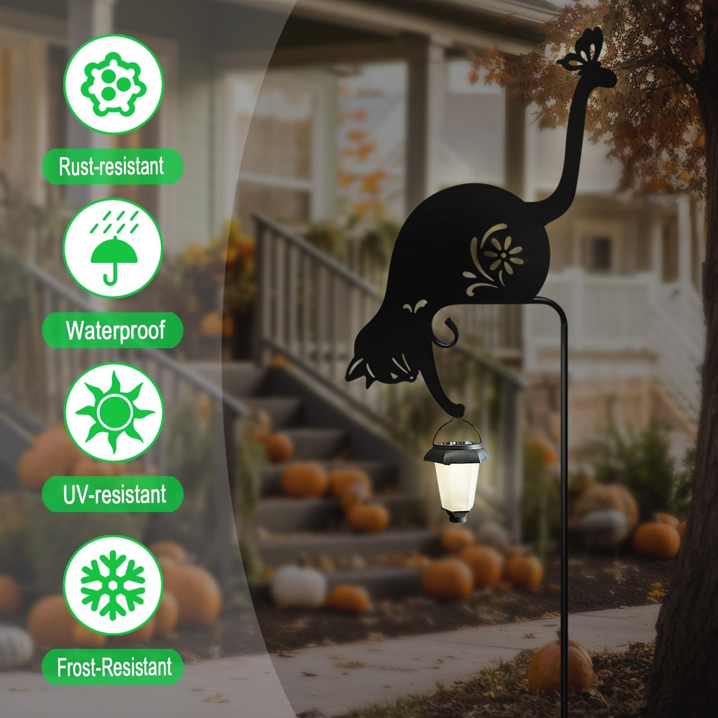 Hokfirm Cat Solar Lights Outdoor Garden, Black Cat Garden Statue,Black Cats Outdoor Decorations with Solar Lantern