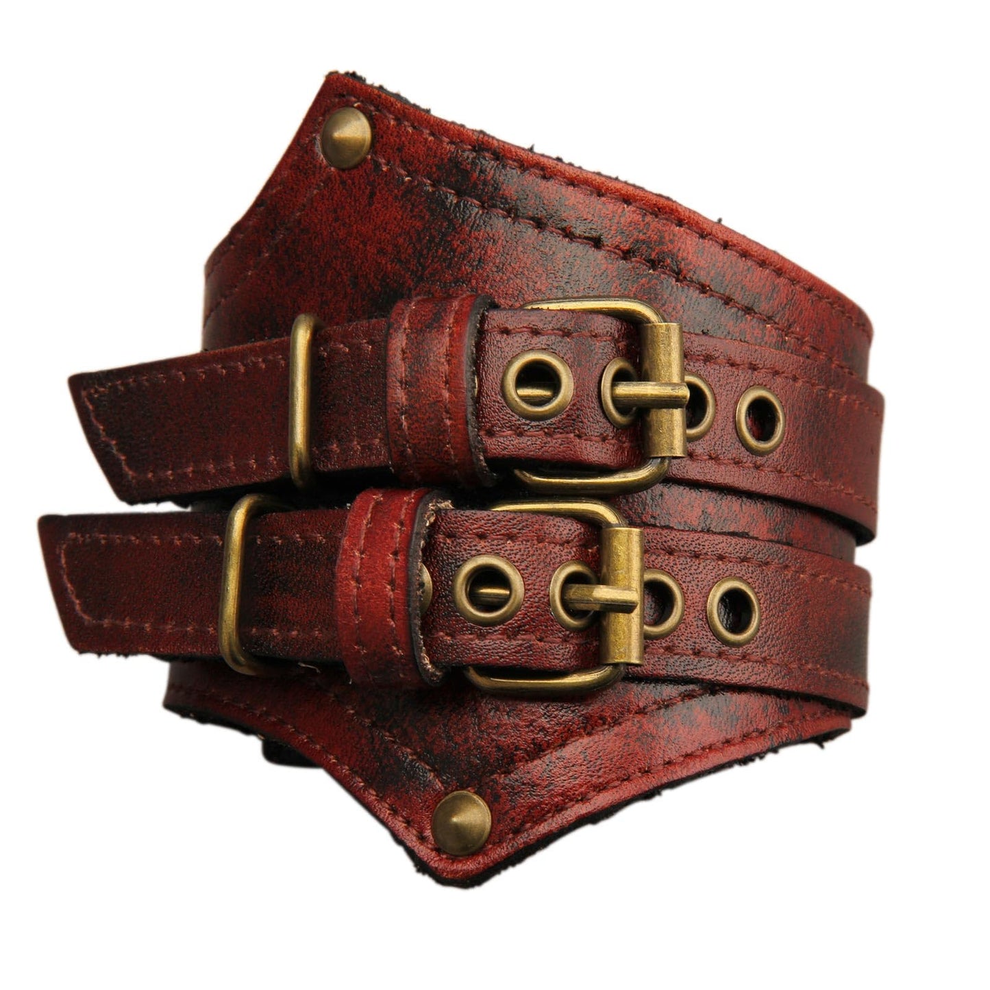 GelConnie Mens Leather Cuff Bracelet Wide Punk Rock Wristband Studded Bracelet Red Adjustable Leather Arm Band