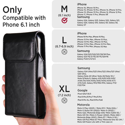 Miimall Cell Phone Holster for iPhone 17, 17 Pro 16, 16 Pro 15, 15 Pro 14, 14 Pro 13, 13 Pro 12, 12 Pro 11, 11Pro XR, Leather Cell Phone Belt Holder Pouch for Galaxy S26 S25 S24 S23 S22, Black-Medium