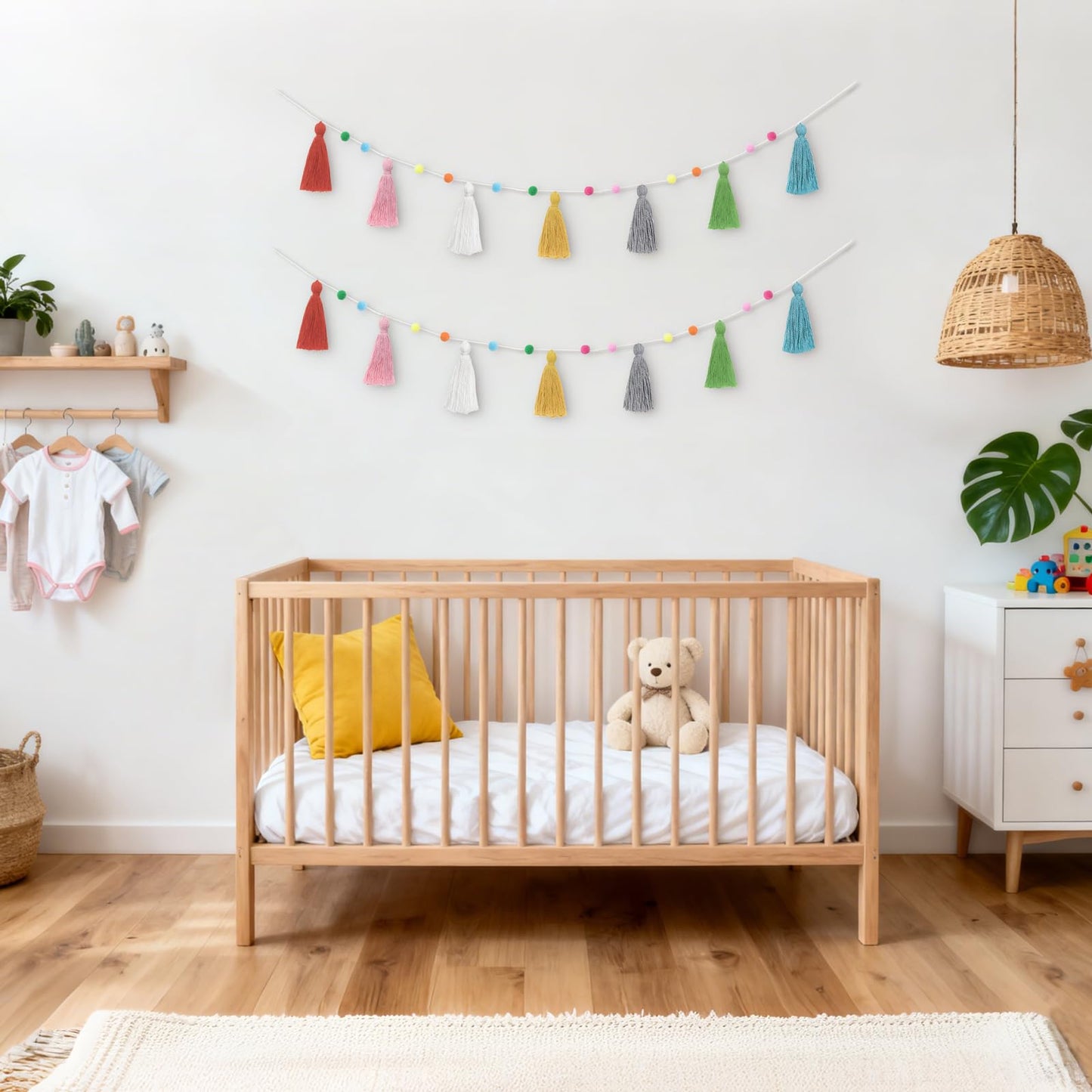 Mkono 3 Pack Tassel Garland Boho Pom Pom Felt Ball String Pastel Banner for Thanksgiving Christmas Birthday Party Decor, Rainbow Wall Hangings for Classroom, Nursery, Kids Girls Bedroom, Baby Shower