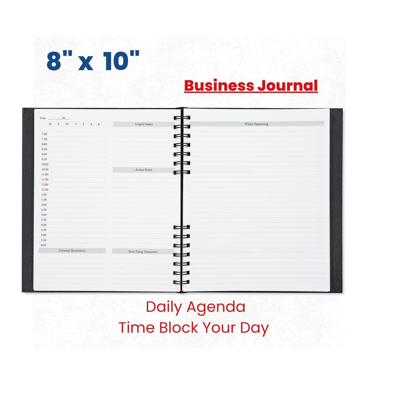 DOME Business Journal – 8 x 10 Inch Hardcover Professional Planner Notebook with Metal Coil Binding, Stickers & Organizational Guide, 200 Pages, Premium Acid-Free 60-lb Paper, Made in USA (8 x 10)