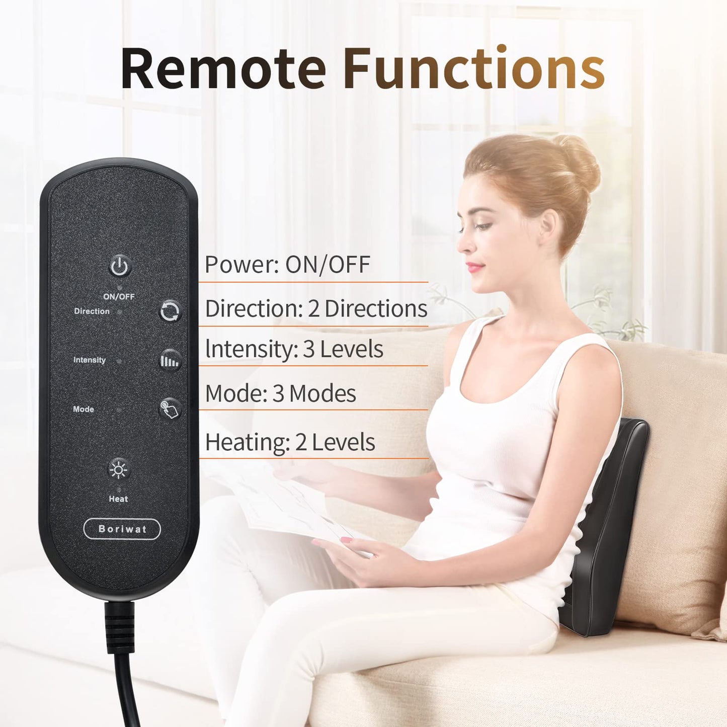 Boriwat Back Massager with Heat, 3D Kneading Massage Pillow for Back, Neck, Shoulder, Leg Pain Relief Deep Tissue, Gifts for Women Men Mom Dad, FSA HSA Eligible