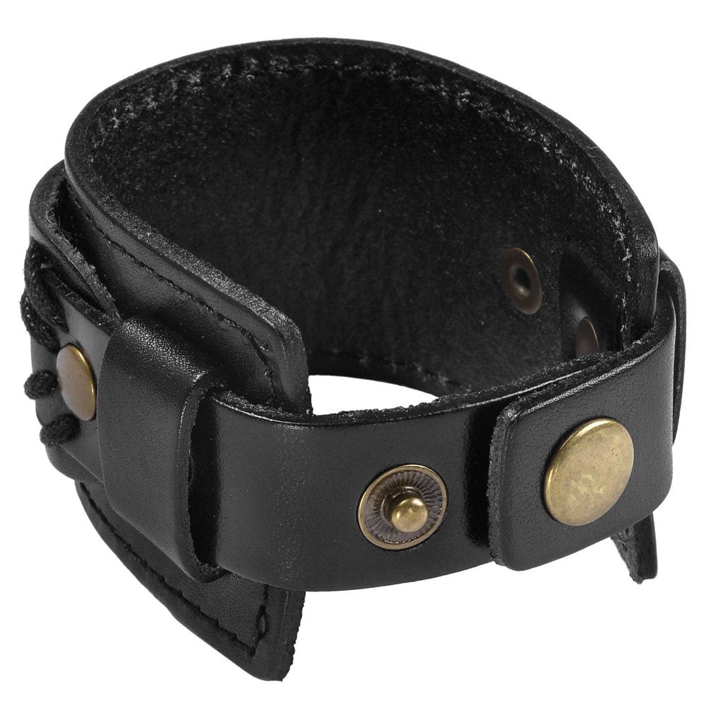 Zysta Punk Gothic Mens Genuine Leather 7.5"-8.3" Unisex Cool Wristband Cuff Bracelet Wide Bangle Rock Cosplay Costumes Black, Brown