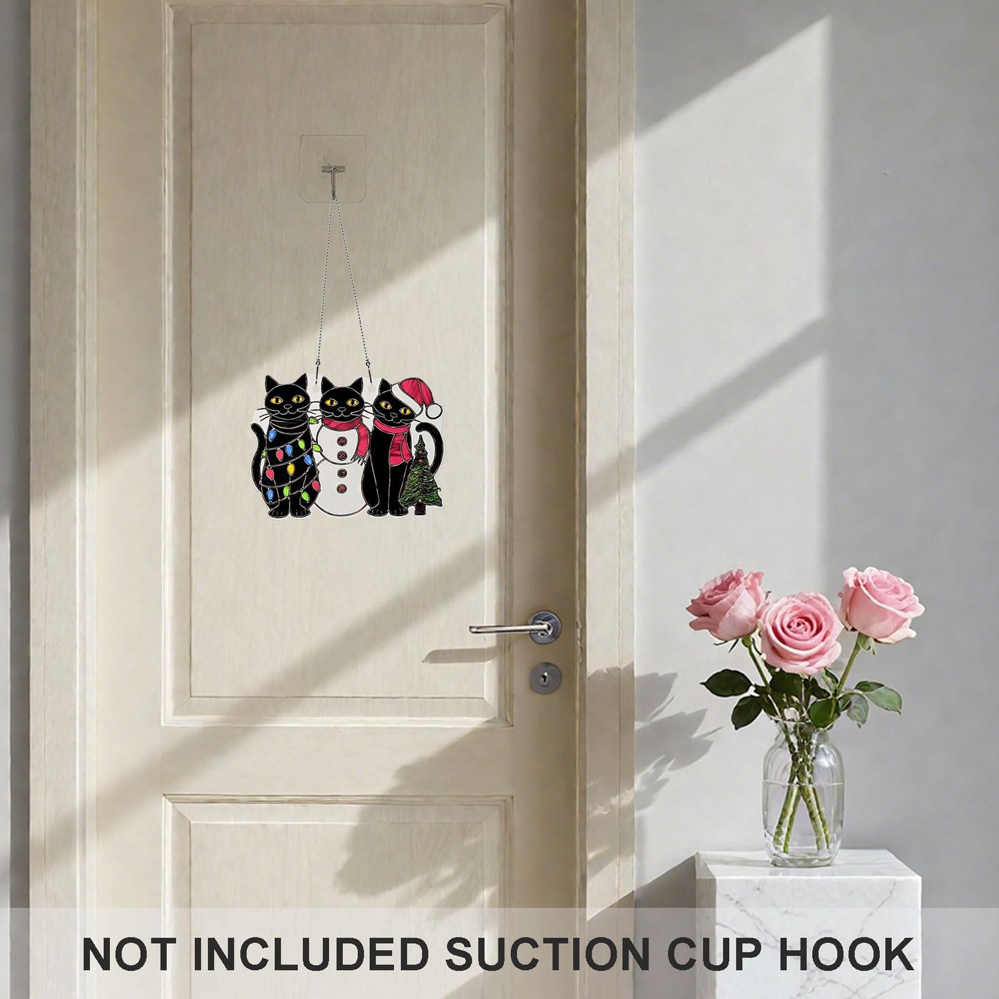 Christmas Cat Ornament Acrylic Suncatcher Window Hanging Wall Decor for Indoor Outdoor Doors Home