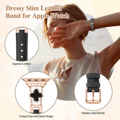 SOLOLUP Leather Band Compatible with Apple Watch Bands for Women 40mm 41mm 42mm 38mm,Dressy Slim Thin Cute Bracelet with Bling Buckle Metal Link Chain Band for iWatch 11 10 9 8 7 6 5 4 3 SE 3/2/1