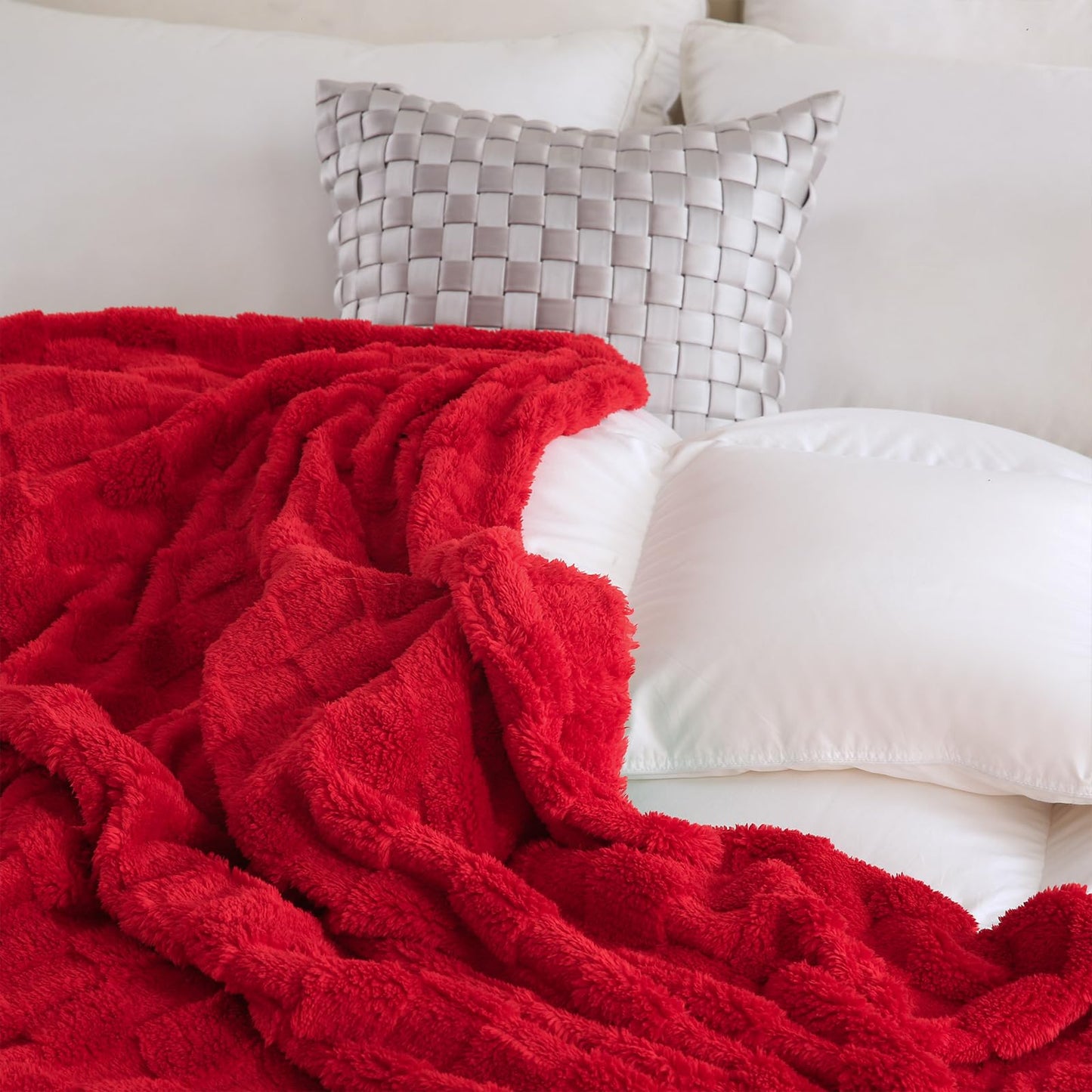 Linecooo Red Fleece Throw Blanket 50”×60”Checkered Design for Couch Sofa