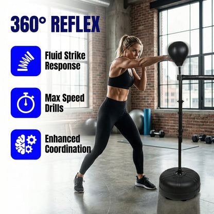UBCTECH Boxing Bar with Punching Bag, Spinning Boxing Speed Trainer, Height Adjustable with Punching Bag and Reflex Bars, Training Equipment for Teens Adults, Black