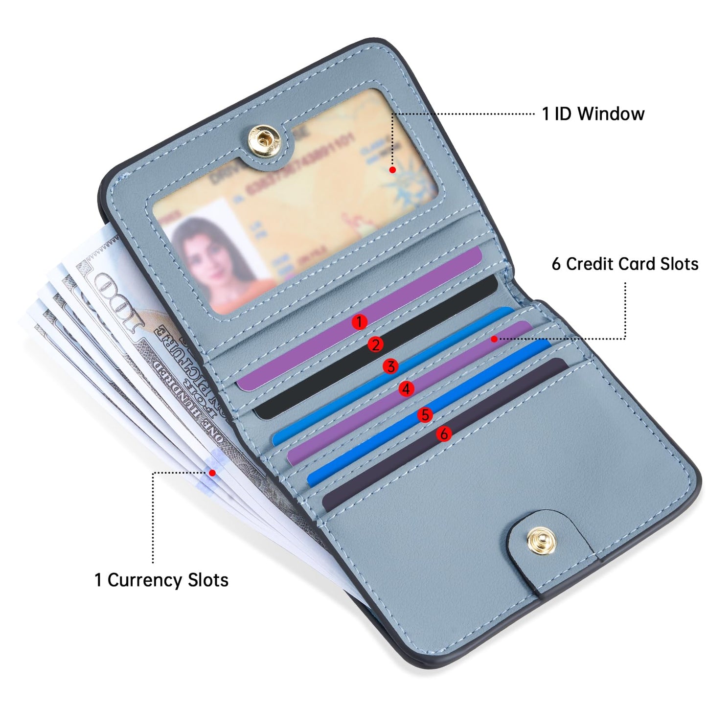 Toughergun Women’s Small Slim Leather Wallet with RFID Protection, Compact Bifold Mini Purse with Clear ID Window