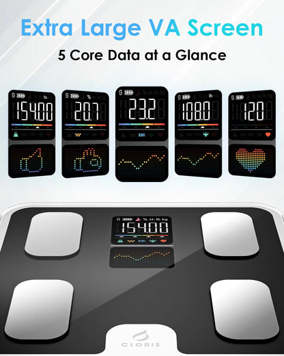 CLORIS Smart Scale for Body Weight Fat, Digital Bathroom Weighing Machine for Accurate BMI Muscle Mass Composition Health Analyzer with App Bluetooth