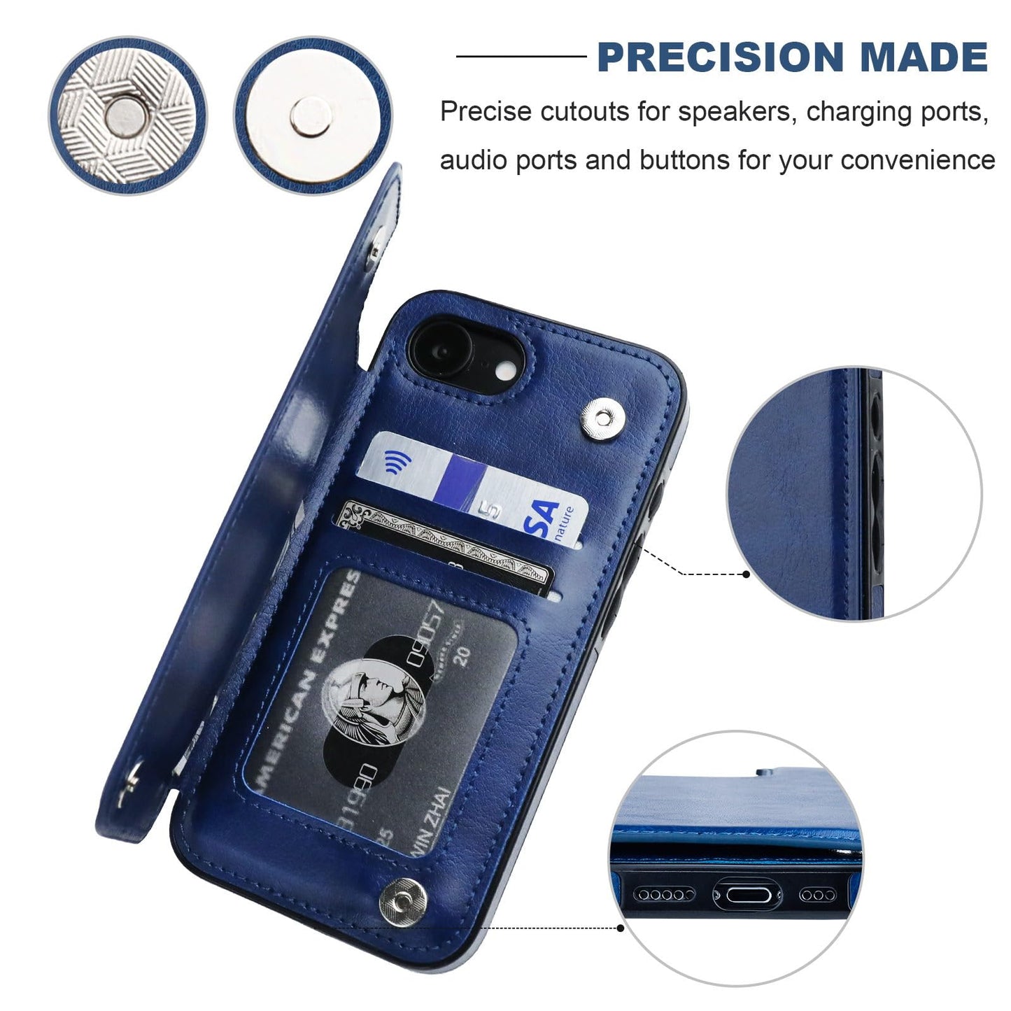 ONETOP Compatible with iPhone 17e/16e Wallet Case with Card Holder, PU Leather Kickstand Card Slots Case, Double Magnetic Clasp and Durable Shockproof Cover 6.1 Inch (Blue)