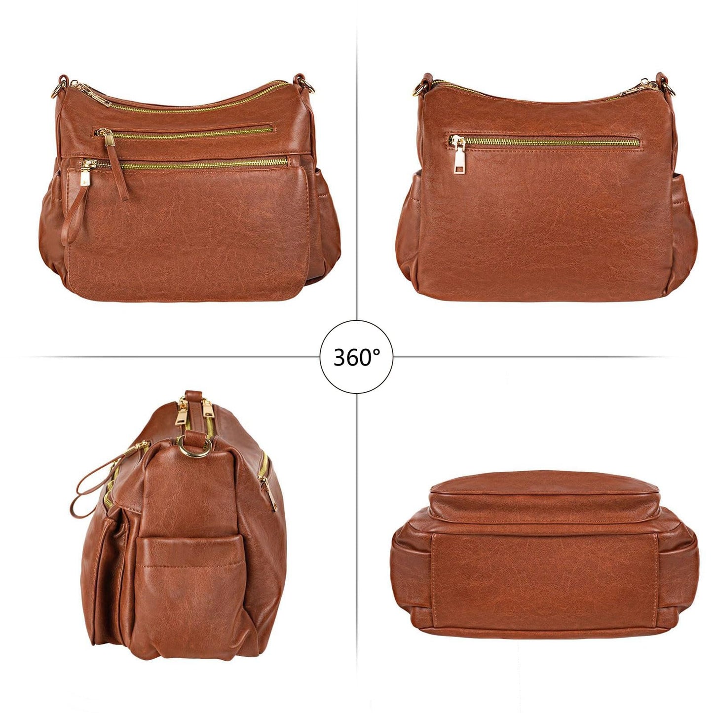 KOGTLA Medium Crossbody Purses for Women, Ladies Roomy Shoulder Bags, Multi Pockets Hobo Handbags Brown