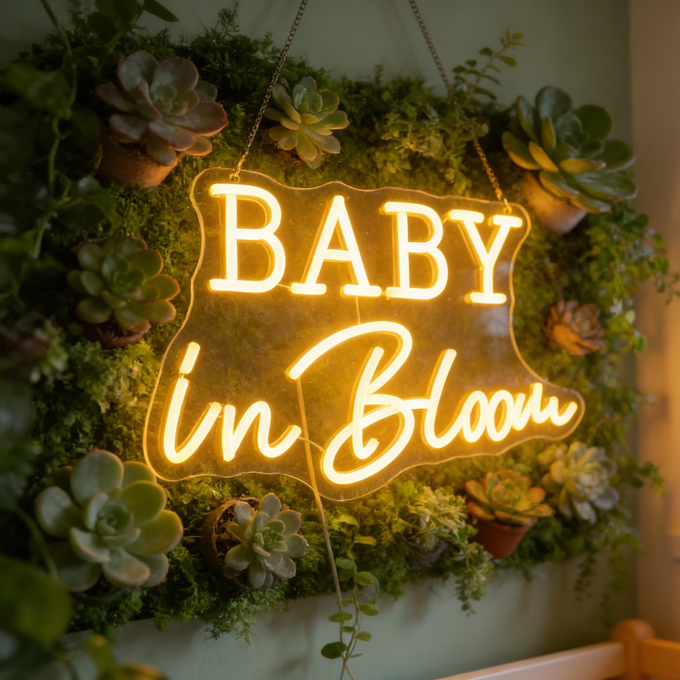 Baby In Bloom Neon Signs Led Gender Reveal Party Boy/Girl Decorations Neon Letters Signs Pregnancy Announcement Party Supplies Baby Shower Yard Signs(warm white)