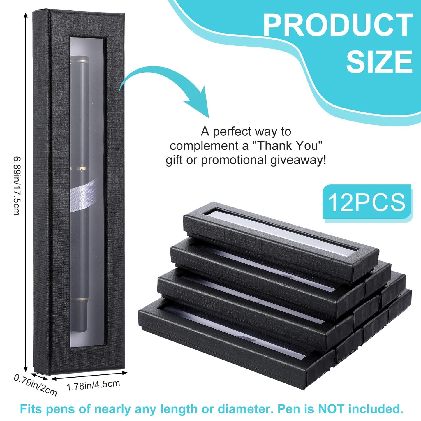 HOFURME 12 Pieces Empty Pen Gift Box Black Cardboard Case with Clear Window for Jewelry Pencil Ballpoint Fountain Pen Display for Christmas Gift Packing Business Birthday Souvenir Office Supplies