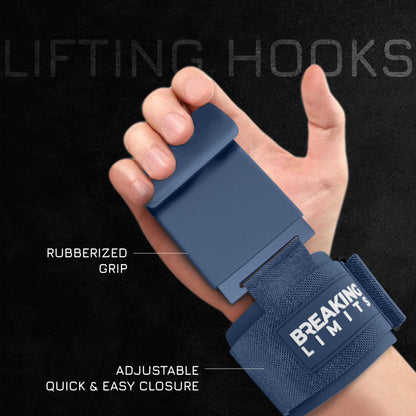 Breaking Limits Lifting Hooks for Weight Lifting (Pair) - Wrist Hooks for Weightlifting, Gym, Deadlifts & Pull-Ups– Hook Lifting Straps - Hook Grips for Men & Women