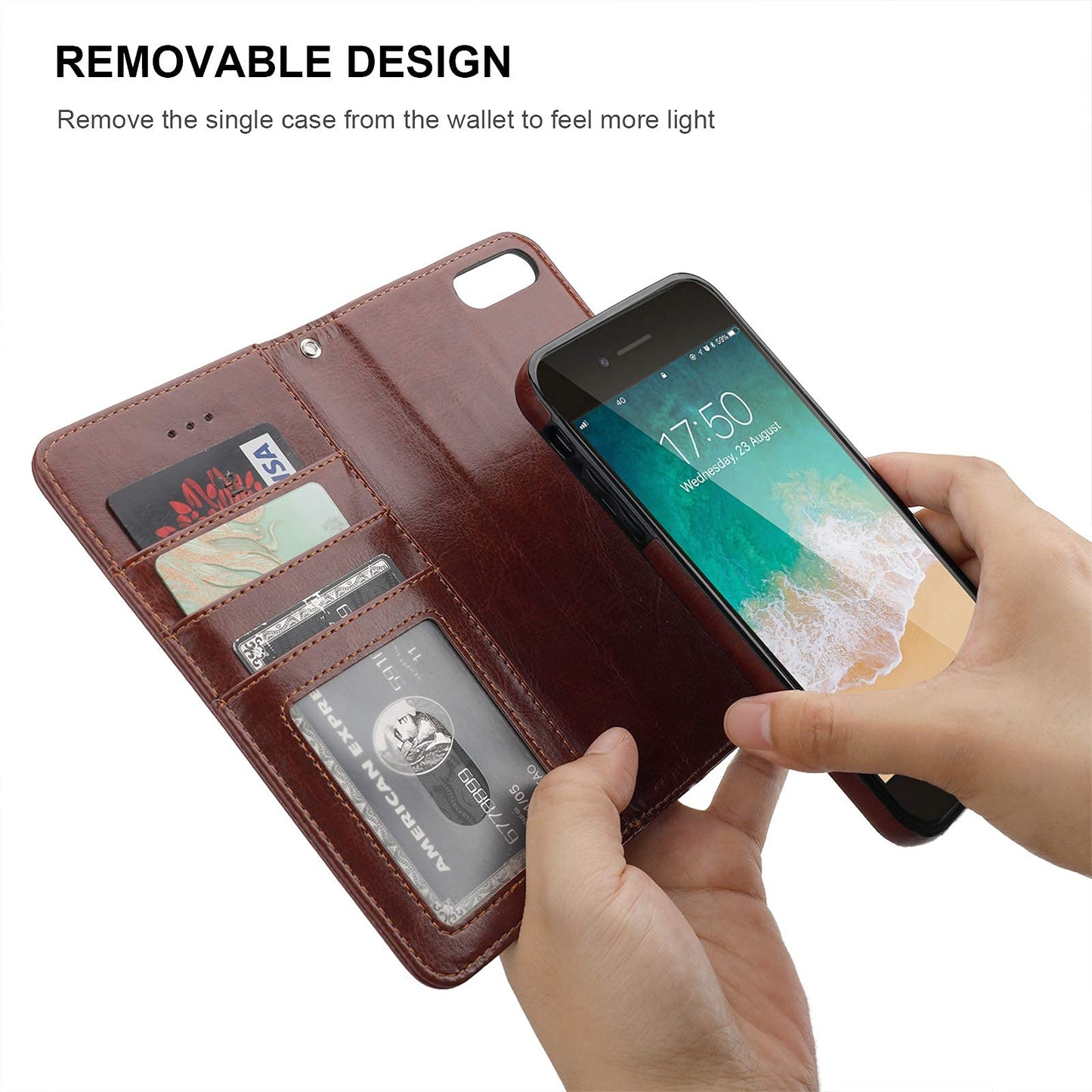 Bocasal for iPhone SE (2022)/SE (2020)/8/7 Wallet Case with Card Holder PU Leather Magnetic Detachable Kickstand Shockproof Wrist Strap Removable Flip Cover for iPhone 7/8/SE2/SE3 4.7 inch (Brown)