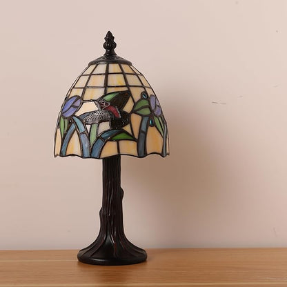 Small Tiffany Table Lamp,3 Color Temperature Hummingbird Stained Glass Table Lamps for Living Room, Dining Room,Bedroom Bedside Nightstand Night Light,W/LED Bulb,6X6X13Inch
