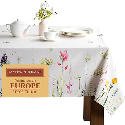 Maison d' Hermine Table Cloth Rectangle Table 100% Cotton 60 x 108 Inches Tablecloth Reusable Decorative for Dining Room, Farmhouse, Home, Party, Festive & Wedding Spring Summer - Botanical Fresh