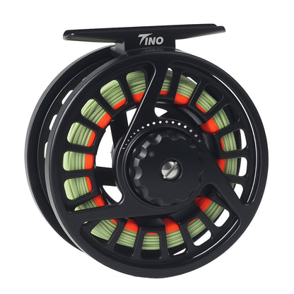 Maxcatch Tino Fly Fishing Reel, Large Arbor All Aluminum with CNC Cutting Trout Fly Reels, 3/4 5/6 7/8wt (Reel with Line Pre-Loaded (Black), 5/6wt)