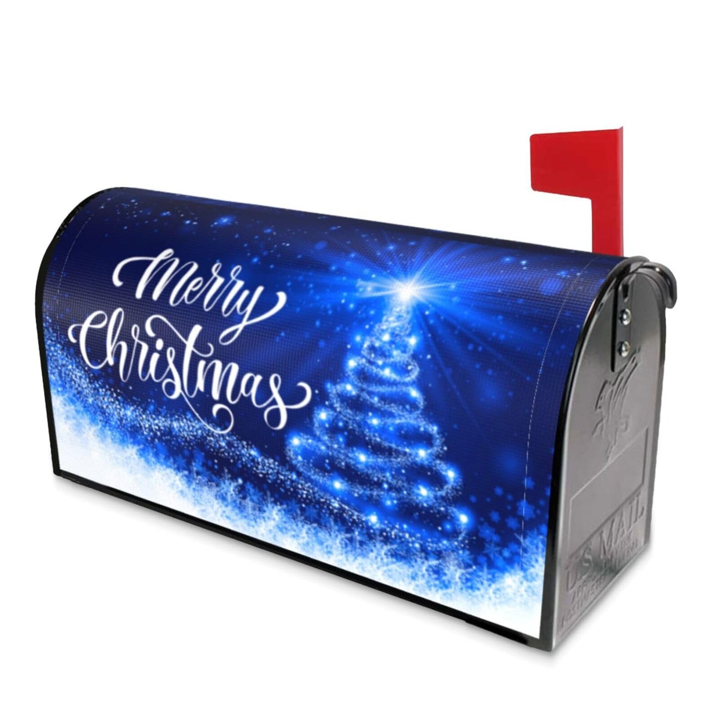 Mailbox Covers Merry Christmas Blue Snow Tree Magnetic Letter Post Box Cover Standard Size 25.5 x 21 Inch Garden Yard Home Decorative