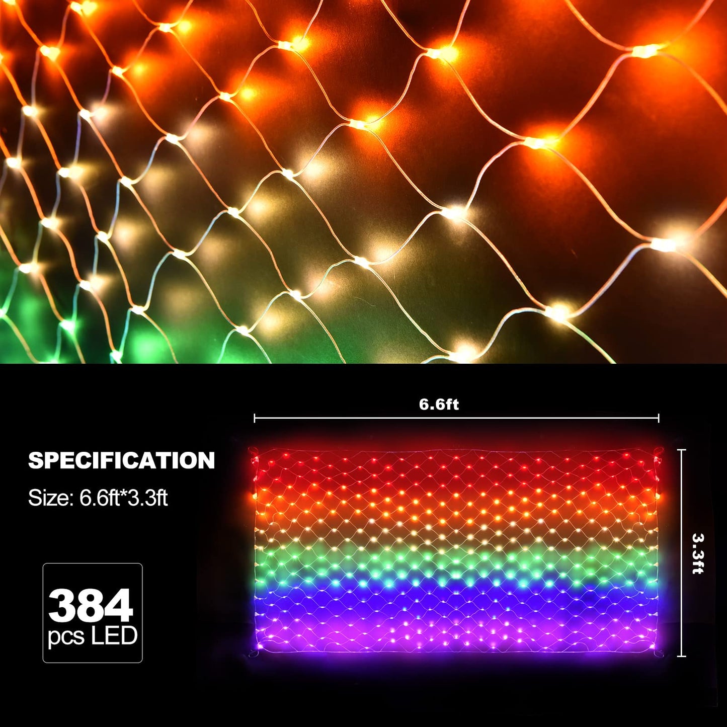 Leisure world Rainbow Pride Flag Lights 384 LEDs – 6.6ft x 3.3ft Waterproof Net Light with 8 Modes for Yard, Garden, Pride Month & Party Decor