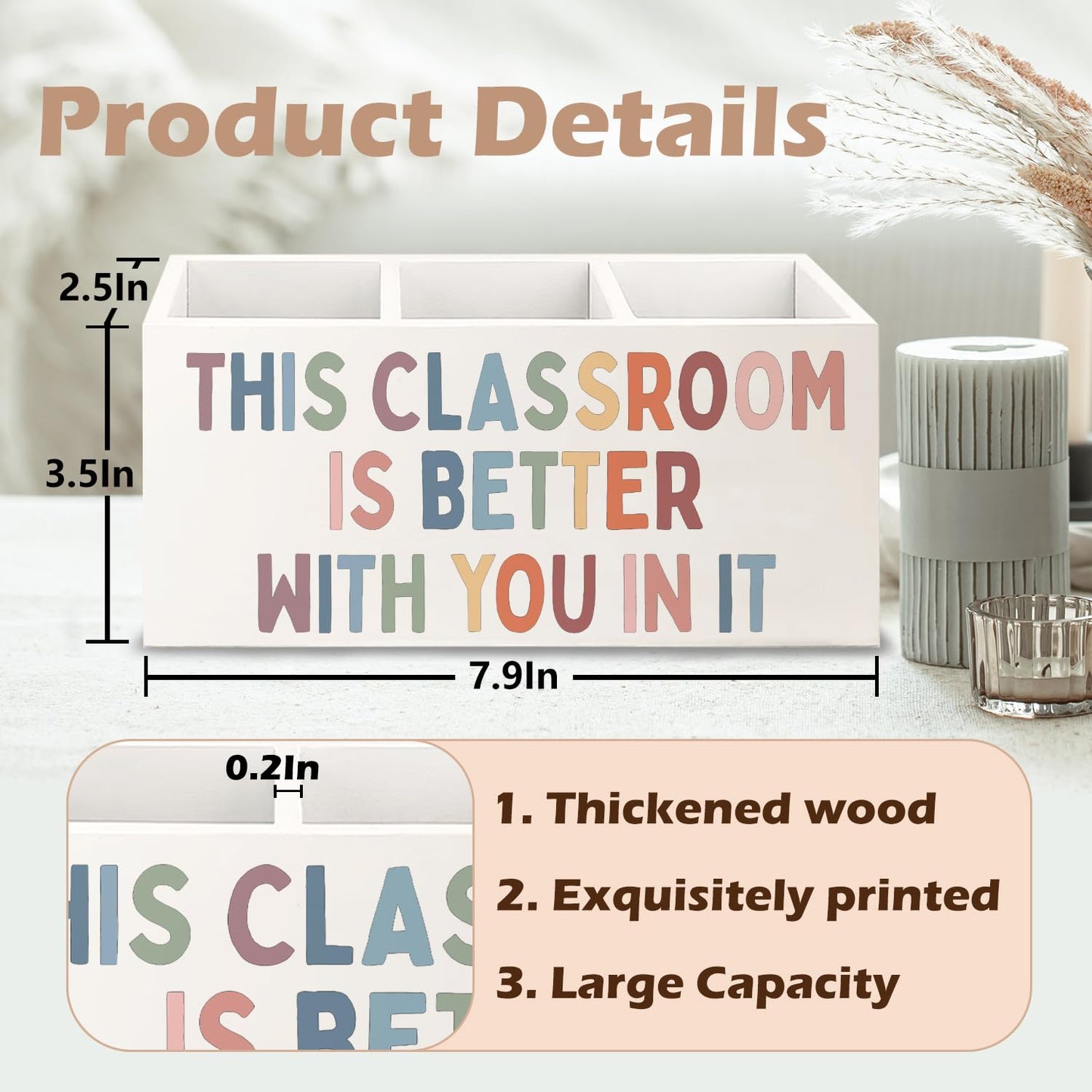 URLLUAE Classroom Decor Wooden Pen Pencil Holder for Teacher Desk Accessories, Back to School Supplies for Students College Teachers First Day of School, This Classroom Is Better with You in It
