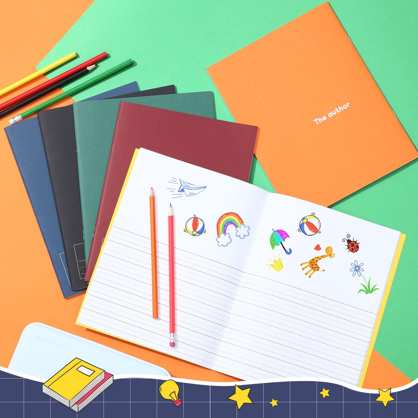 Henoyso 12 Pcs Primary Composition Notebook K-2 Primary Journal, Notebook for Kids Supplies, Bulk Blank Writing Book for Kid to Write Draw Journal 60 Page (9.8″ X 7.5″,Dark Color)