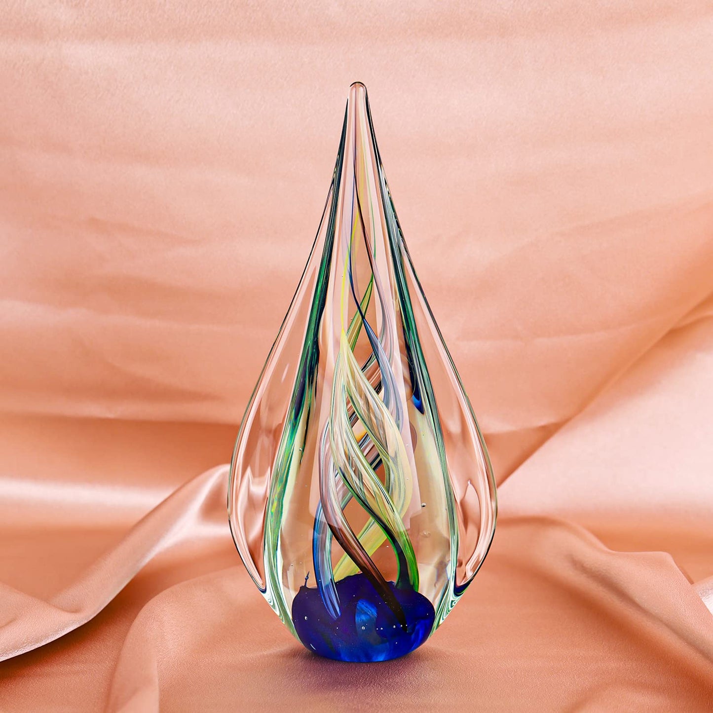 LCCCK 9" Tall Sculpture Hand Blown Glass Decor, Paperweight for Office Desk, Modern Glass Art Figurines Mediterranean Beach House Decor, Living Room Coffee Shelves Table Top Decoration (Aqua)