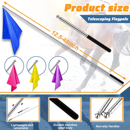 Equestrian Training Flag 4 Pieces Equestrian Training Equipment Nylon Flag with Flagpole(Yellow, Pink, Purple, Dark Blue)