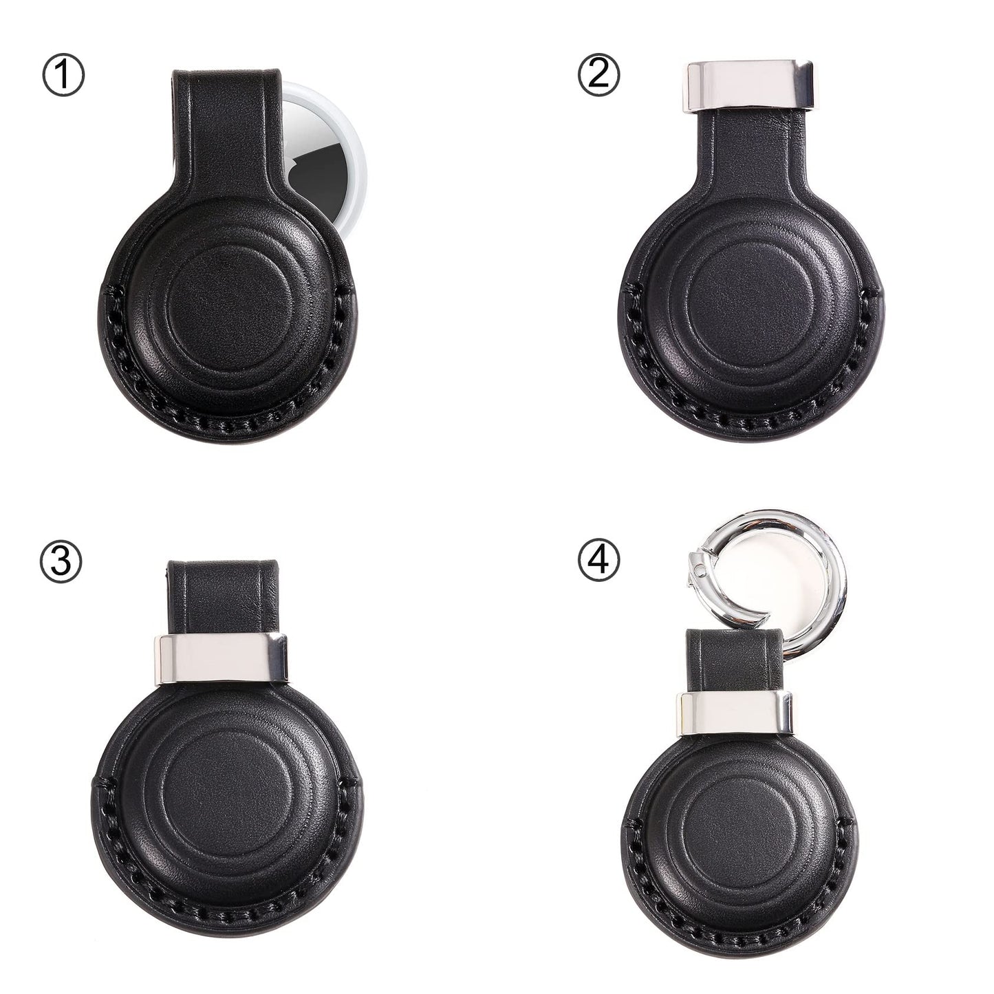 KEEPXYZ Genuine Leather Keychain Holder Compatible with Airtag, Secure for Air Tag Keychain Holder Case Cover Key Chain Ring Accessories - Black V2.0