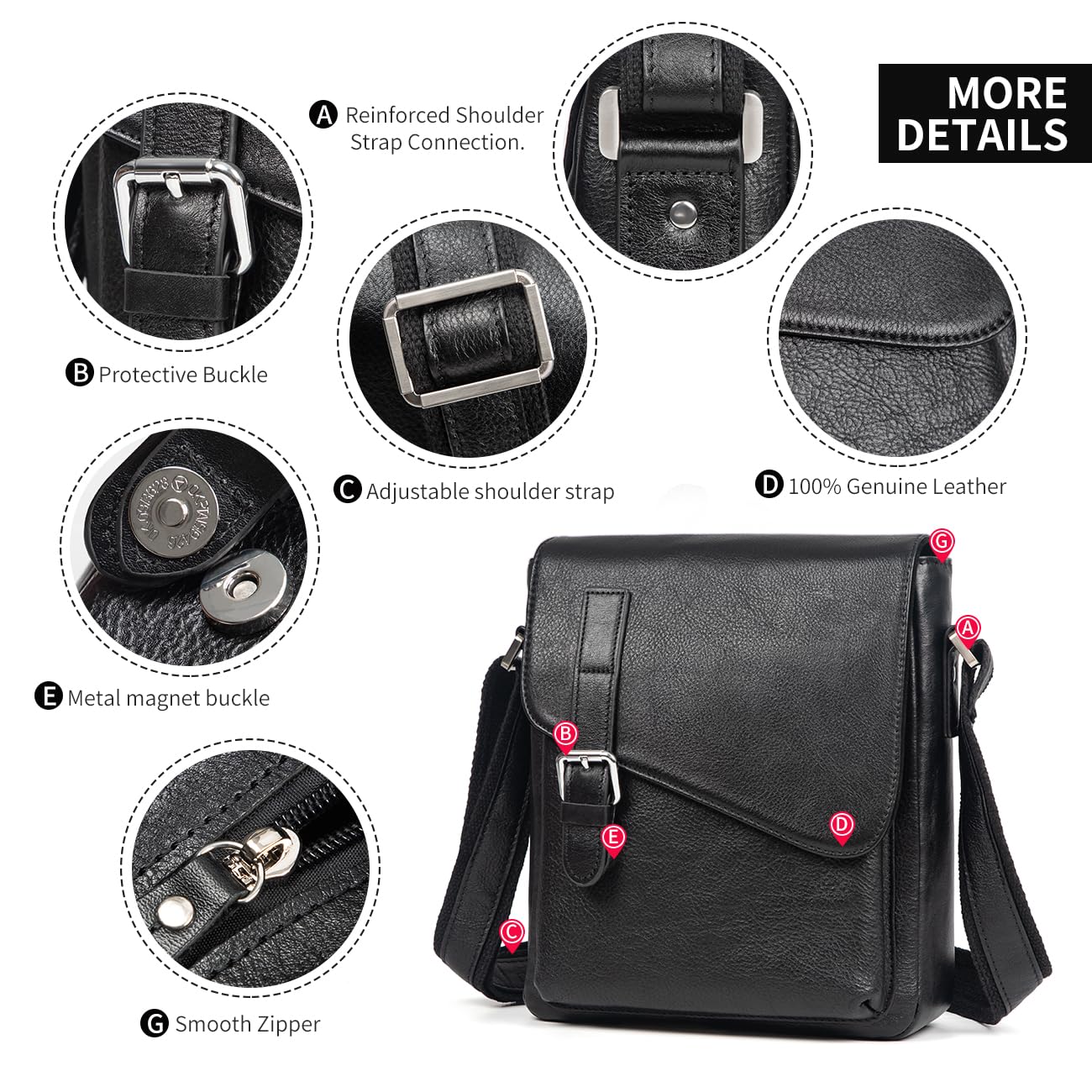 Augus Men's Leather Messenger Bag, Vintage Waterproof Crossbody Shoulder Bag, Anti-Theft Casual Satchel for Daily Commute & Travel, Fits Up to 11.5" Tablet