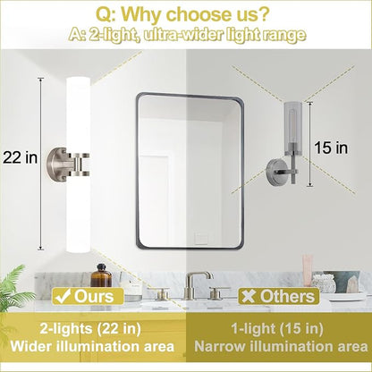 Wall Sconces Set of Two, Brushed Nickel Gold Bathroom Sconces Wall Lighting with Milky White Glass, Modern Sconces Wall Decor Set of 2 Bathroom Light Fixtures for Mirror Living Room Bedroom