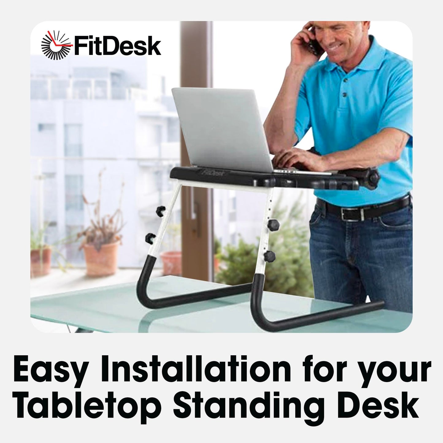 FitDesk Clamp-On Extender for 3.0 Exercise Bike & Standing Desk, Adjustable Laptop Stand, Bike Desk Attachment with Mousepad, Cup Holder & Tray, Fits Up to 17" Laptop, Treadmill Tray
