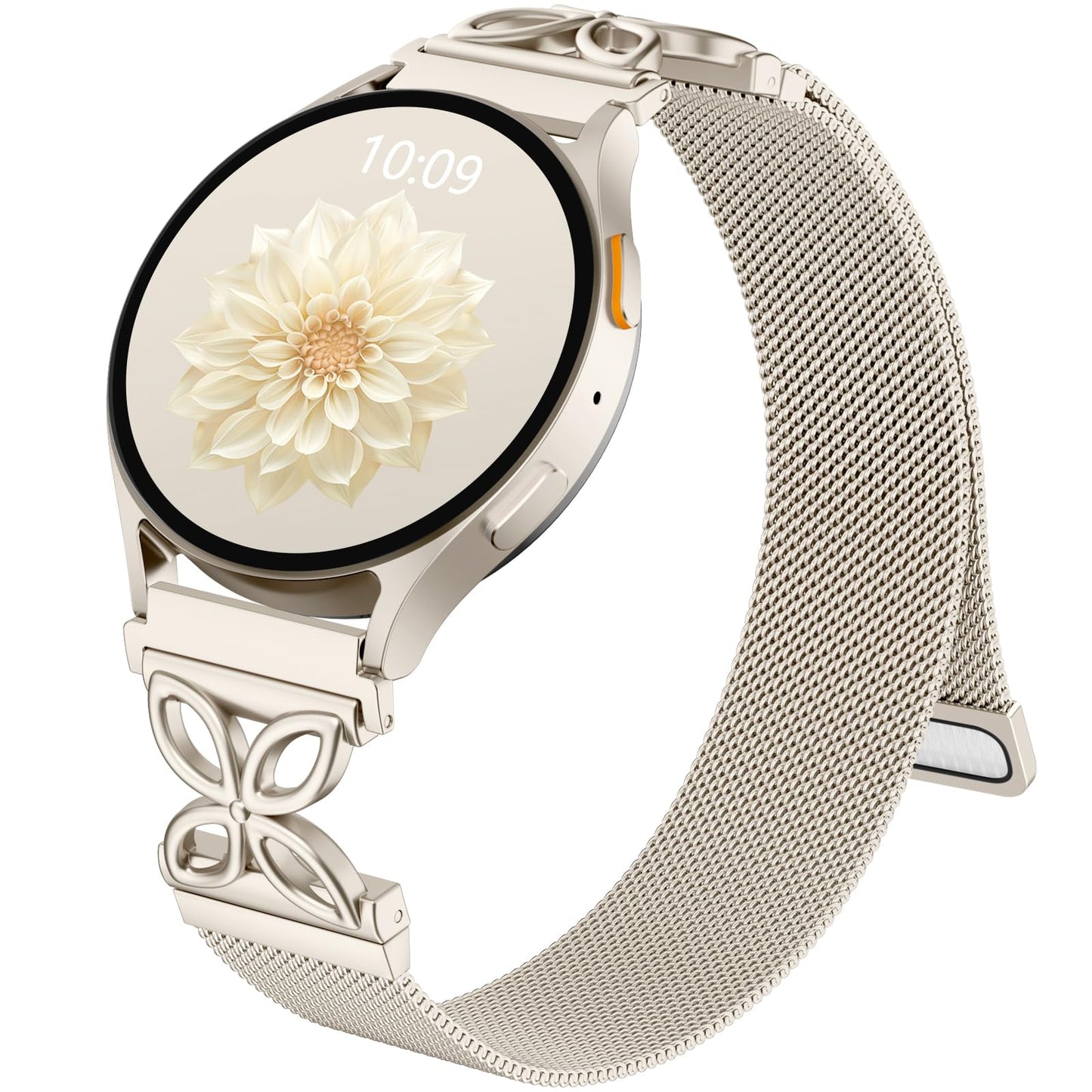 Getino Magnetic Metal Strap Compatible with Galaxy Watch 7 Band, Galaxy Watch 6 Classic Band FE 5 Pro 4 Active 2, 20mm Milanese Floral Dressy Wristband for Samsung Watch Bands Women 40mm 44mm 45mm