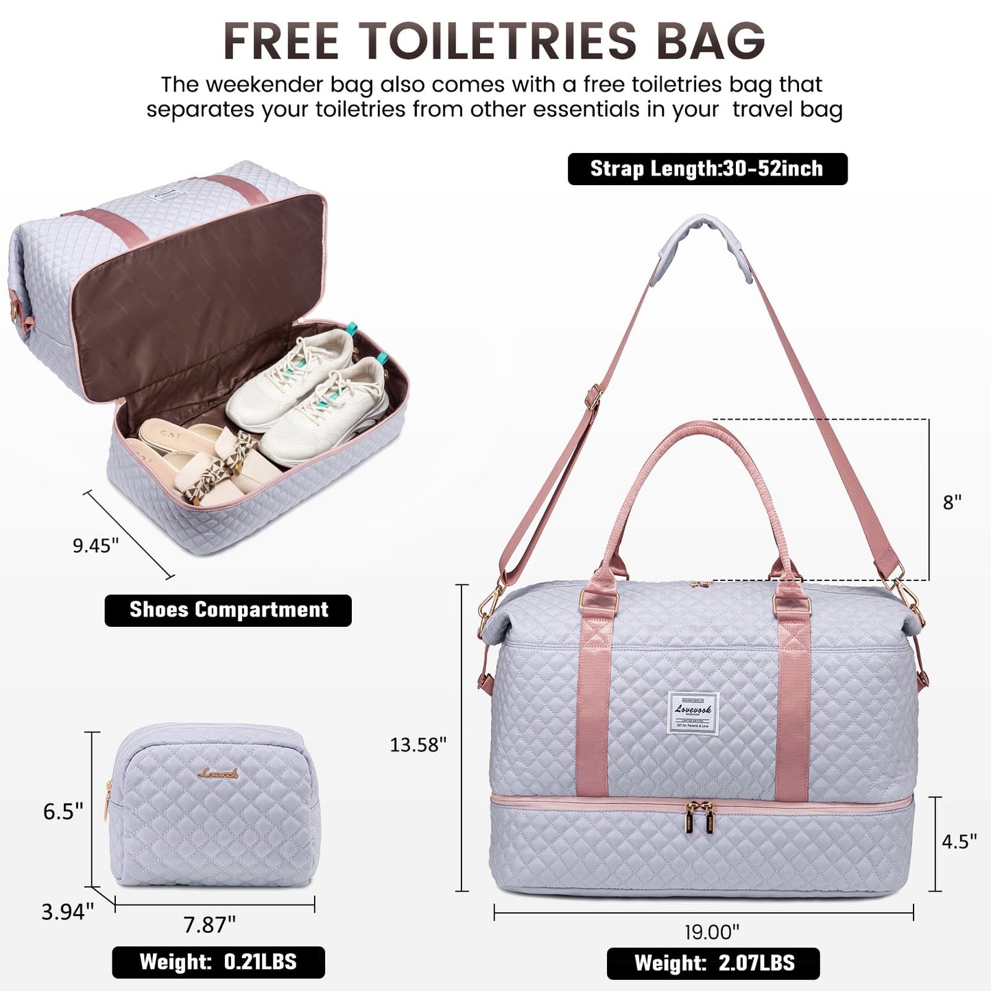 LOVEVOOK Travel Duffle Bag, Weekender Bags for Women with Shoe Compartment, Carry on Overnight Bag with Toiletry Bag, Gym Duffel Bag with Wet Pocket, Hospital Bags for Labor and Delivery