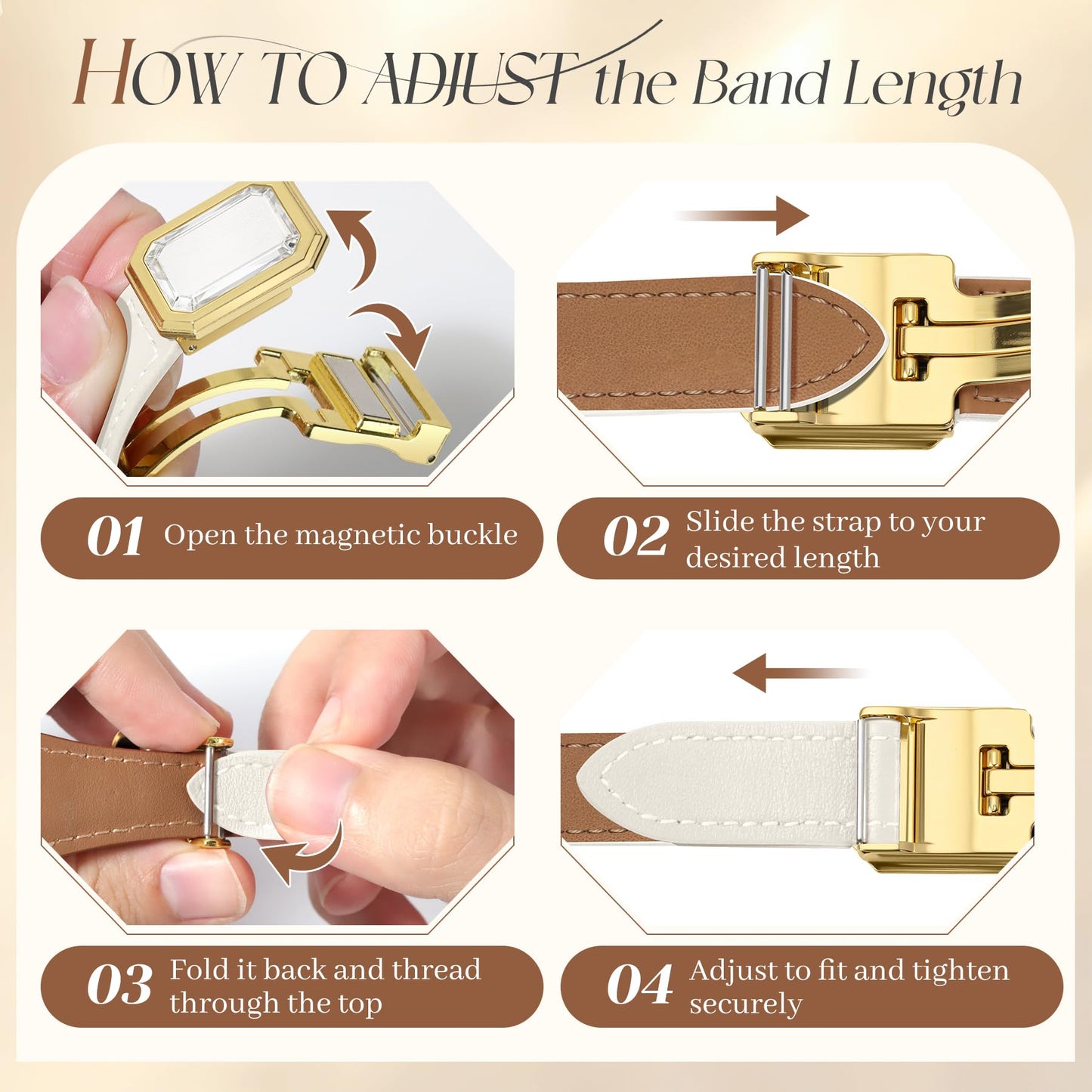 Newlibery Designer Leather Bands Women Compatible with Apple Watch 40mm 38mm 44mm 45mm 41mm 42mm 46mm 49mm Magnetic Clasp Strap for iWatch Series Ultra/SE/11/10/9/8/7/6/5/4