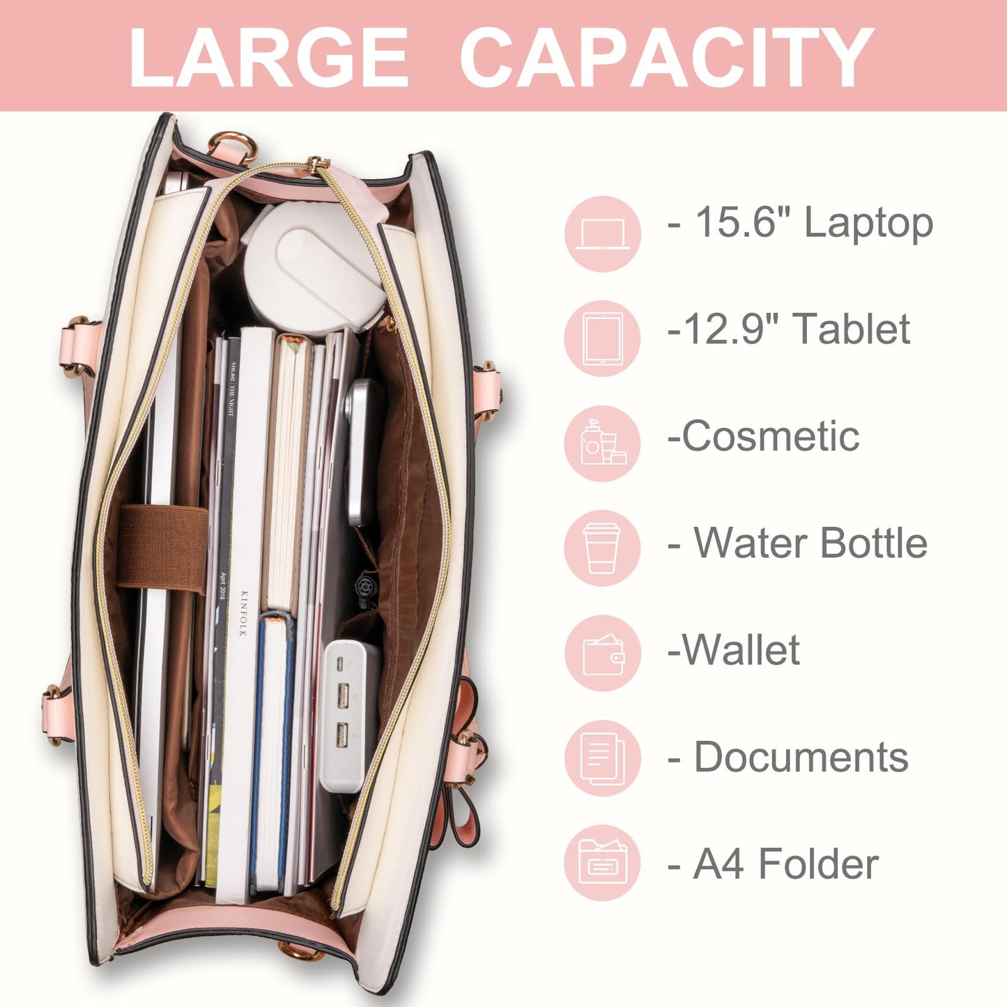 MOSISO Laptop Tote Bag for Women, 15.6 inch Waterproof PU Leather Work Bag with Clutch Purse & Bowknot, Large Capacity Handbag Shoulder Computer Bags Work Briefcase for Business Teacher Office, Pink