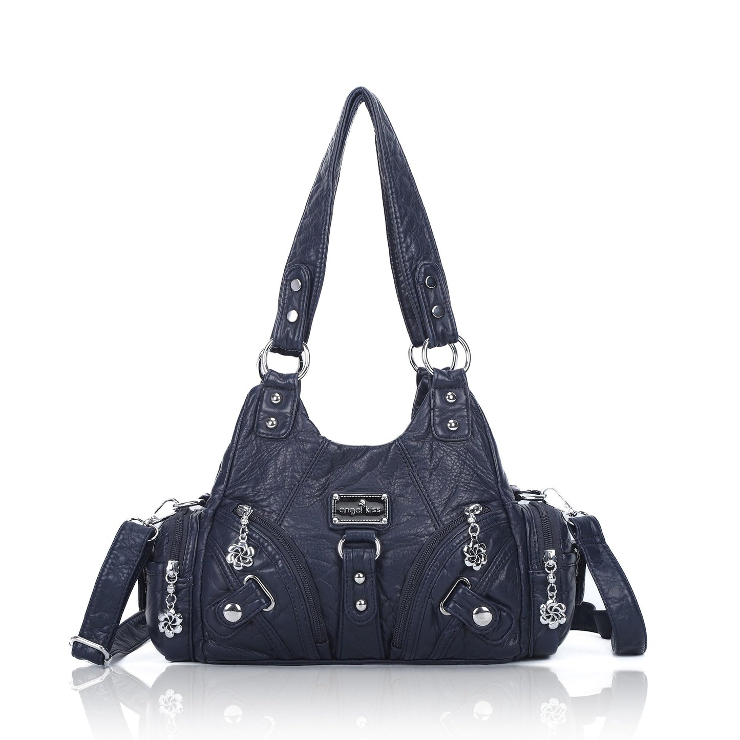 Angel Kiss Purses for Women Small Hobo Shoulder Bags Vagen Leather Multi-Pocket Tote Bag with Zipper (Blue)