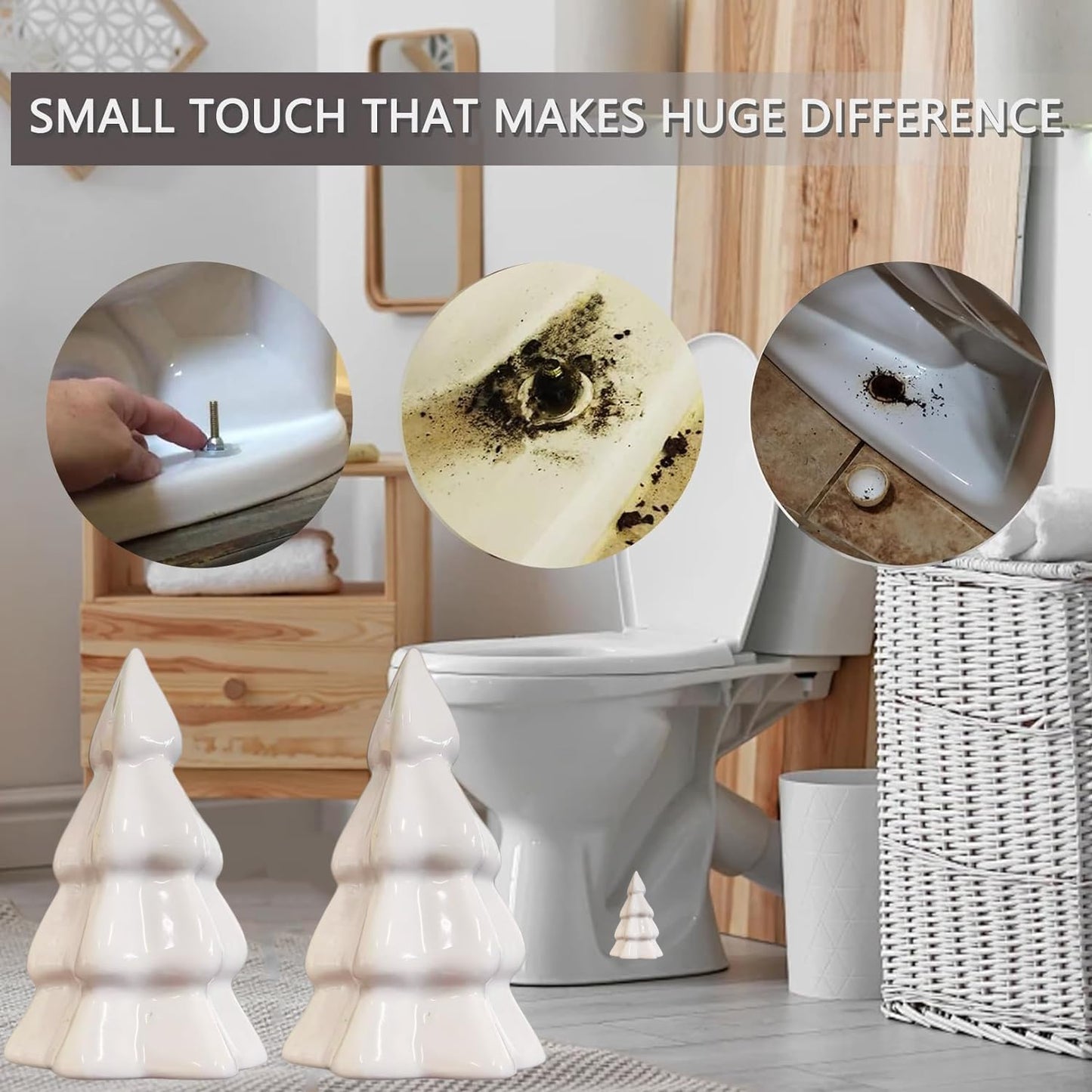 2Packs Christmas Tree Toilet Bolt Covers Decorative Tall Toilet Bolt Caps for Christmas Bathroom Decor, Toilet Caps for Bottom of Toilet, Ceramic Toilet Screw Cover Caps, Easy Installation (White)