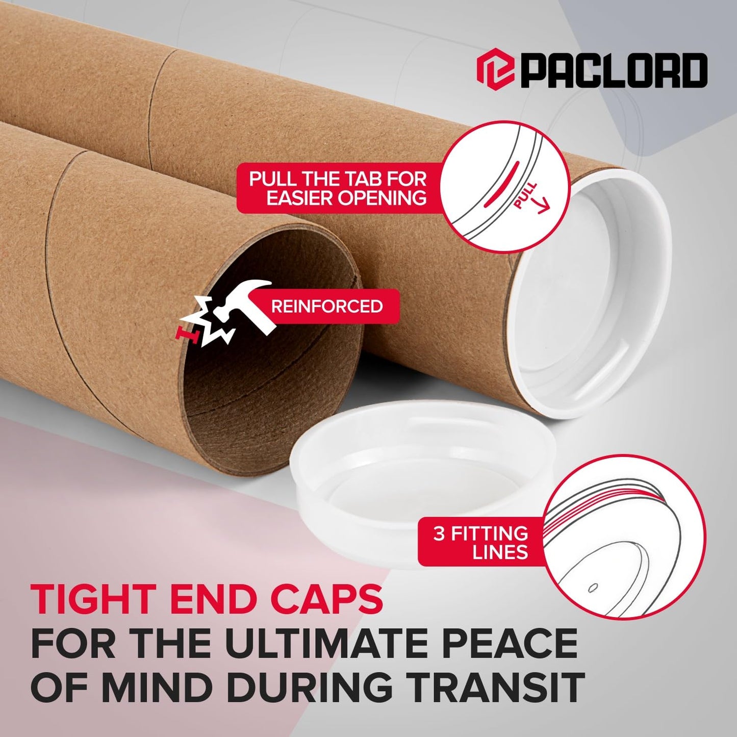 Paclord 3" x 36" Heavy-Duty Reinforced Cardboard Mailing Tube, Pack of 6 Tubes with 12 Caps – Secure USPS Approved – Great for Shipping and Storing of Prints, Artwork, Posters or Documents
