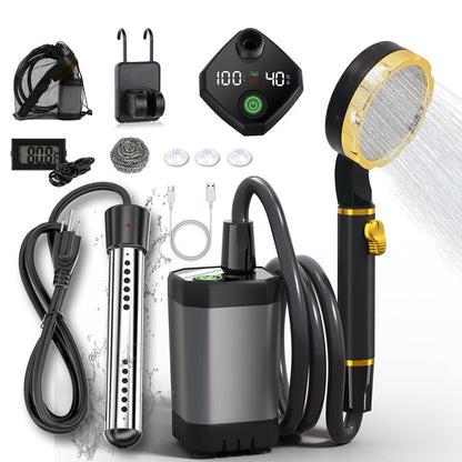 BSEED Portable Shower for Camping with Immersion Water Heater, 6000mAh Rechargeable Camping Shower with Intelligent LED Display, Outdoor Shower for Hiking, Travel, Pets & Car Washing, Wartering Plants